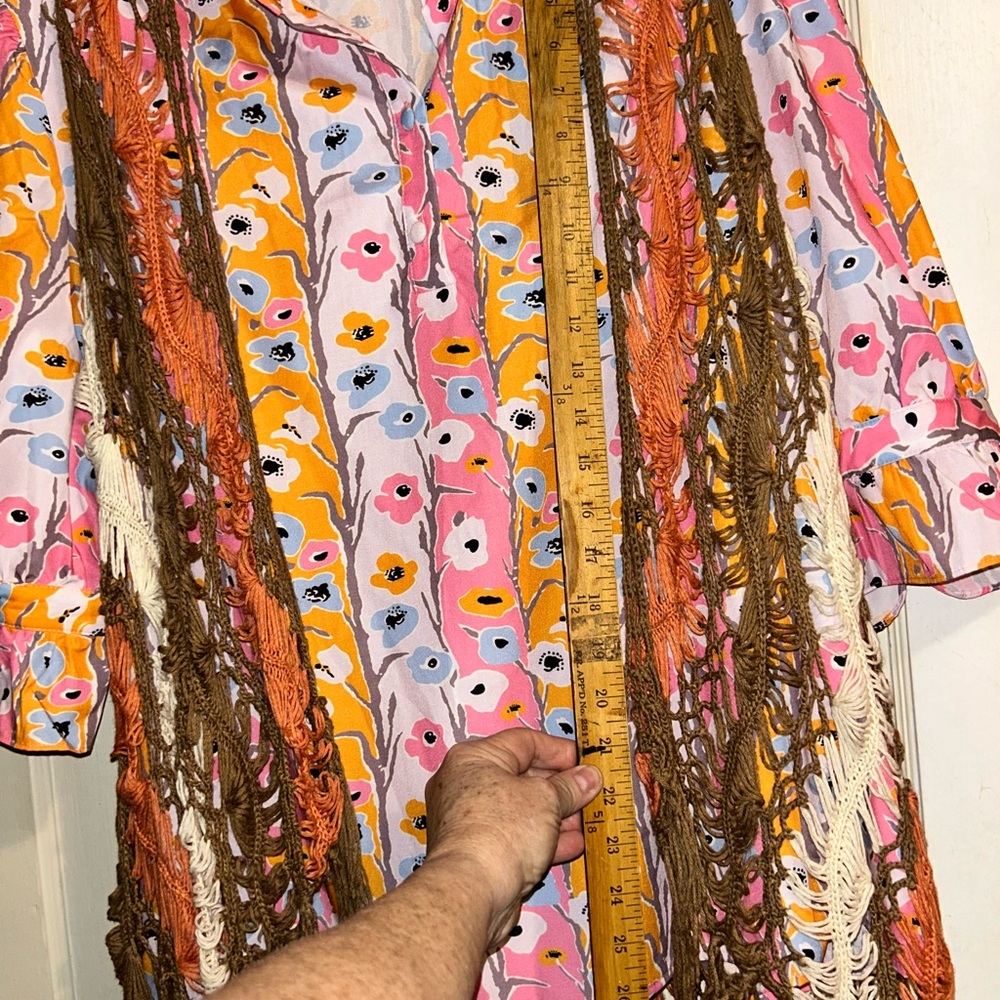 🩷🧡2X Floral Blouse with Boho Vintage Fringe Vest - Picture 9 of 16